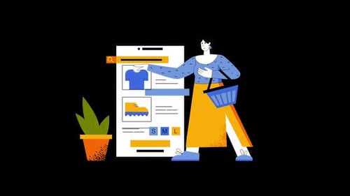 Online-Shopping-Illustration mit Frau und Smartphone für E-Commerce-Visuals