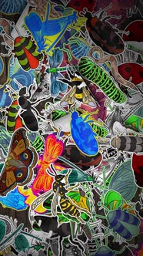Hintergrund mit Insektenaufklebern