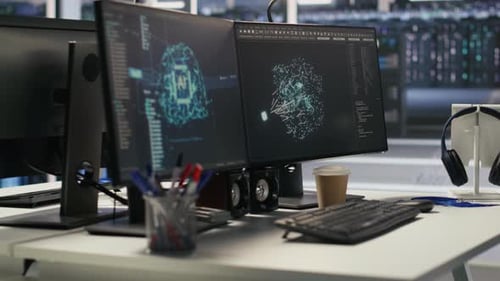 Monitors Displaying Status of Data Center Hardware Supporting AI Workflows