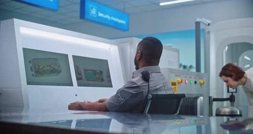 Airport Security Agent Inspecting Luggage X-Ray