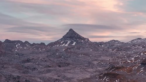 Close up detail Sunset timelapse view of Pic d Anie from Pic d Arlas in French Spain border Pyrenees
