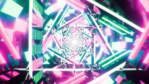 Glowing Neon Geometric Tunnel Seamless Loop Animation