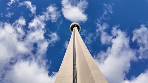 Low angle view of CN Tower in Toronto.