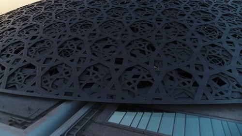 Aerial view of the Louvre, an art museum in Abu Dhabi.