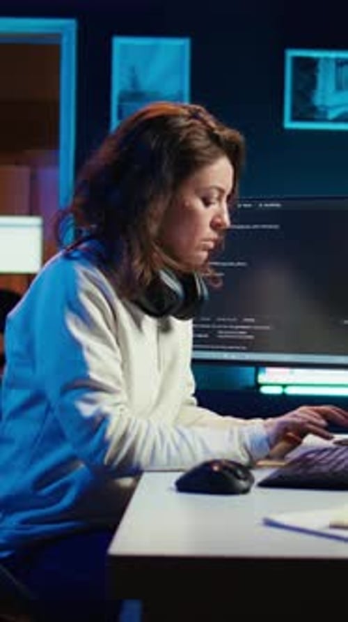 Vertical Video Teleworking Computer Technician Typing on Keyboard Close Up