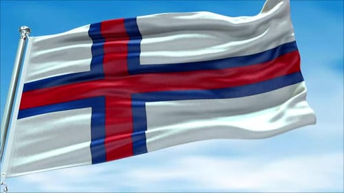 Faroe Islands Flag Waving on a Clear Blue Sky