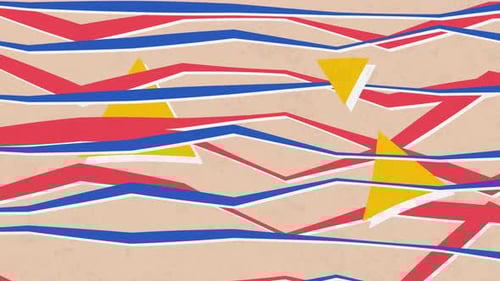 Abstrakte Komposition bestehend aus chaotisch verstreuten animierten geometrischen Elementen