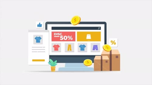 Flat Design Online Store and Fashion Selection and with Package Delivery