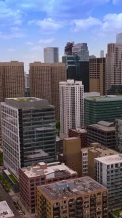 Chicago panoramic view on sunny midday. Impressive buildings towering over complicated road systems