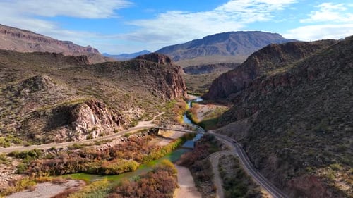 Aerial view of Salt River winding through canyon, United States.