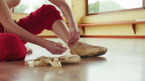 Woman Wearing Pointe Shoes Close Up