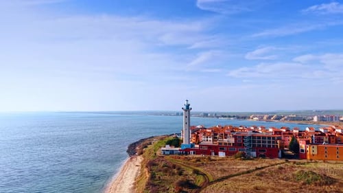 Going up over the Aheloy Lighthouse and Marina Cape complex in Aheloy, Bulgaria.