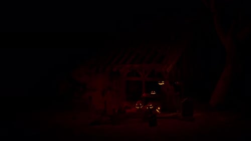 Animated Halloween Haunted House with Spooky Jack-o'-lanterns