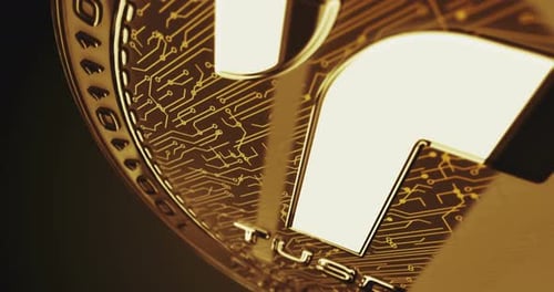 Golden TrueUSD Crypto Coin Spinning Logo Reveal Animation