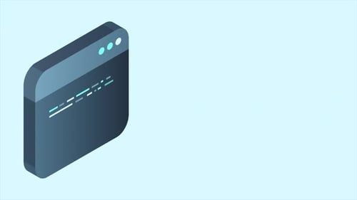 Isometrische Animation des Quellcodes. Abstrakte Programmiersprache und Programmcode auf einem Bildschirm