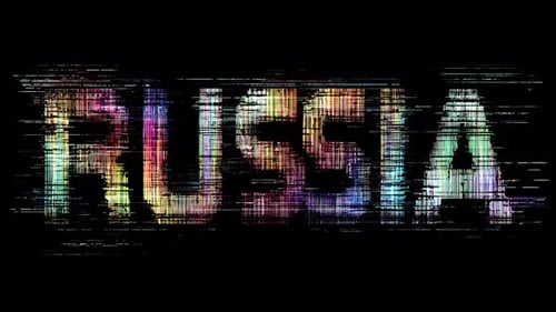 Animation dynamique avec texte glitch russe sur fond noir