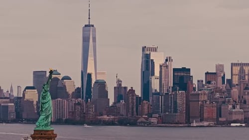 Liberty Statue Above New York City Famous Symbol in New York City Skyline New York City Harbor with