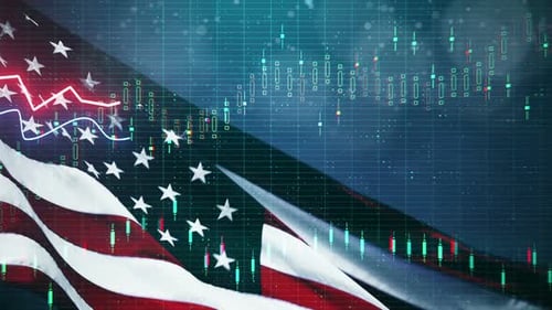 Creative Usa Flag with Glowing Forex Chart Animation. National Economy And