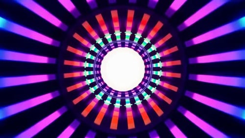 Tunnel au néon psychédélique avec lumière centrale brillante