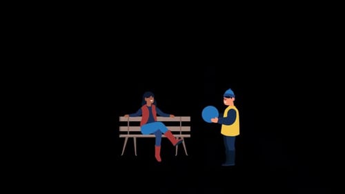 A Child Playing with a Ball and a Woman Sitting Alpha Channel