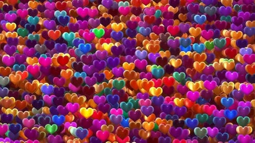 Mehrfarbiger 3D-Hintergrund mit glänzenden Herzen für den Valentinstag a