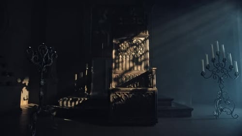 Ornate Throne in Dark Gothic Chamber
