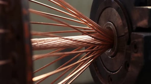 Modern cable manufacturing, cable factory. Copper cable production process in a modern factory. clos
