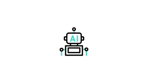 Flat Design Robot Icon with AI Display Animation