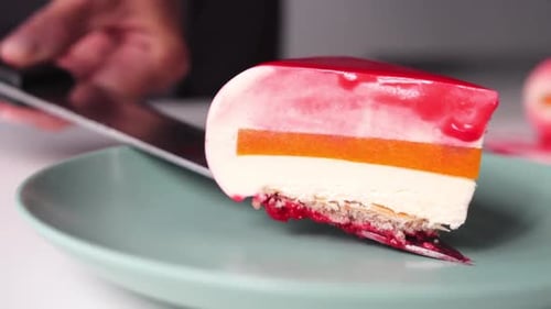 Delicious Slice of Cake on a Blue Plate
