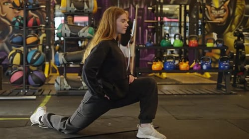 Young Redheaded Woman Stretching In Gym