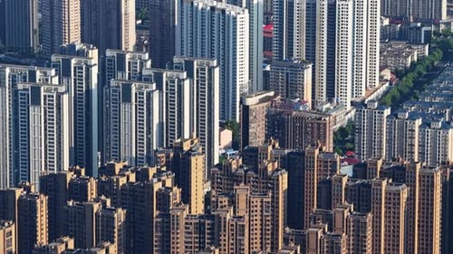 yueyang city downtown aerial panorama 4k china