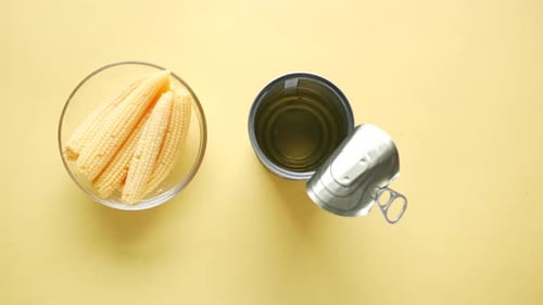 Canned Baby Corn in Bowl, Top Down Food