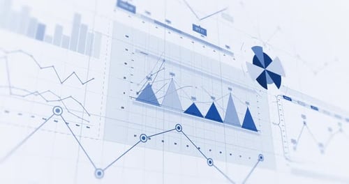 Visualizações de dados do mercado de ações. Tabelas circulares e gráficos que mostram lucros