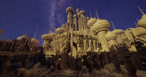 Stunning Alien Architecture Under a Starry Night Sky in a Desert Landscape