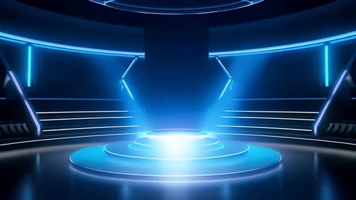 Futuristic Glowing Blue Neon Stage Background