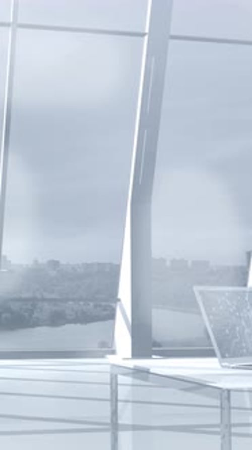 Virtual Flowchart of Cloud Data in Front of Office Laptop