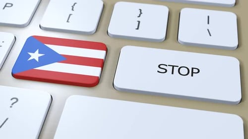 Puerto Rico Country Flag and Stop Button 3D Animation
