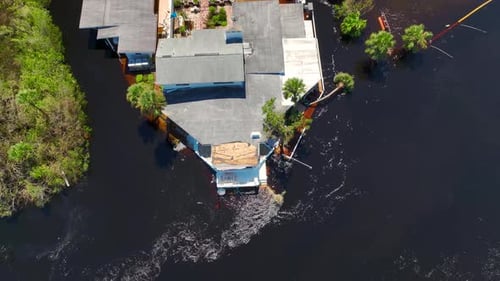 Surrounded By Hurricane Ian Rainfall Flood Waters Homes in Florida Residential Area