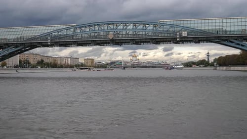 Moscow. Pedestrian bridge. Thunder Sky.