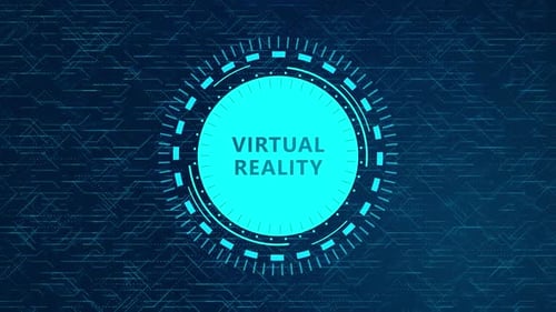 Virtual Reality Text Reveal with Futuristic HUD Circuit Animation