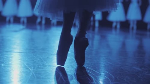 Elegant Ballet Dancers Performing in Blue Light