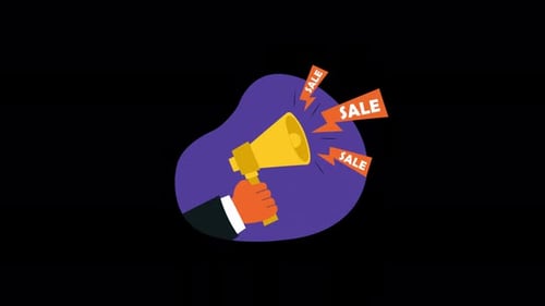Flat Design Hand Holding Megaphone Sale Animation