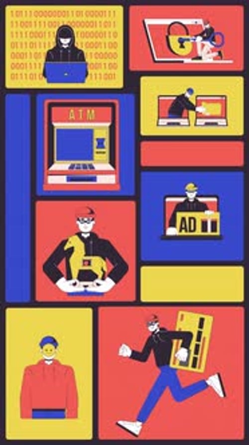 Digital Crime and Cybersecurity Animated Flat Design Illustrations