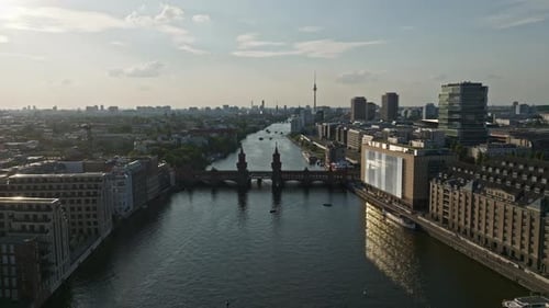Aerial view of The Oberbaum Bridge , Berlin , Germany