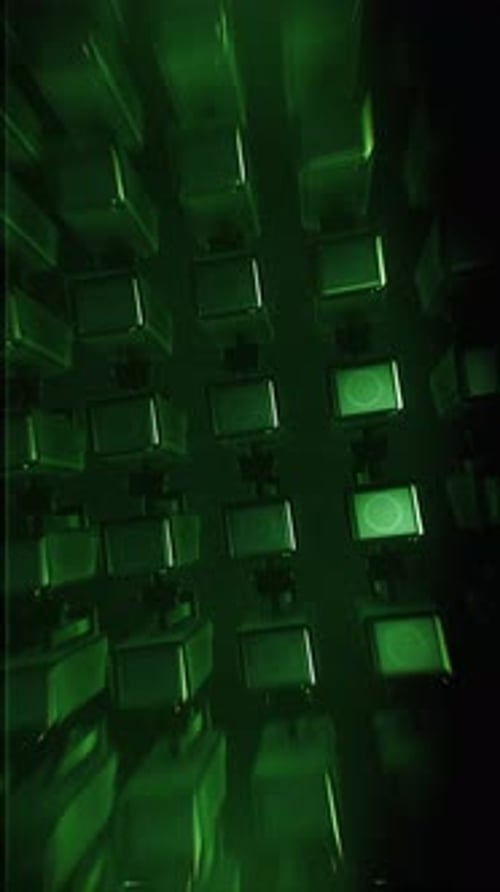 Abstract Futuristic Digital Grid of Green Cubes Background