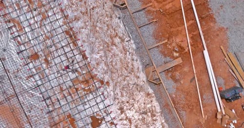 Aerial View of Building Foundation Construction