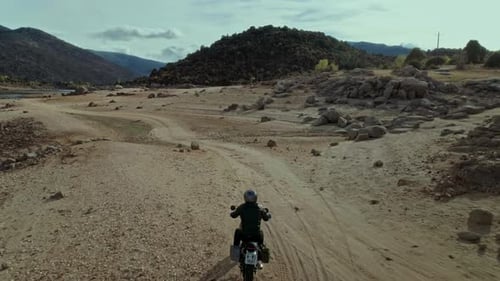 Drone Shot of Rider on Custom Off Road Motorcycle