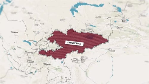 Animated Map Highlight of Kyrgyzstan Country Outline