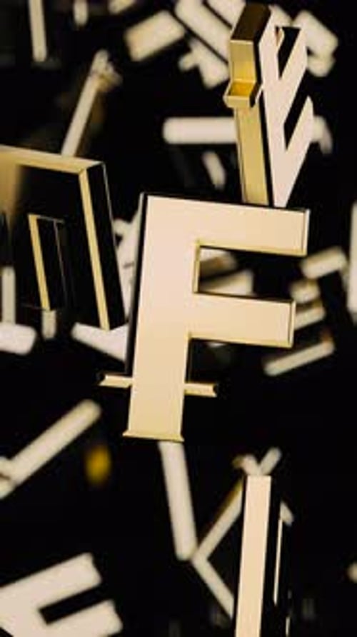 Falling Gold Franc Symbols on a Black Background with Bokeh in Portrait