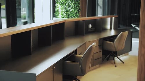 Dolly Shot of Reception in the Lobby of a Modern Hotel Empty Hotel Lobby Interior Design No People
